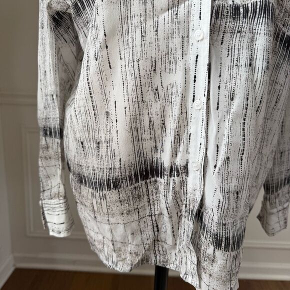AS by DF 100% Silk Oversized Blouse Black Ivory Abstract XS - Picture 3 of 7